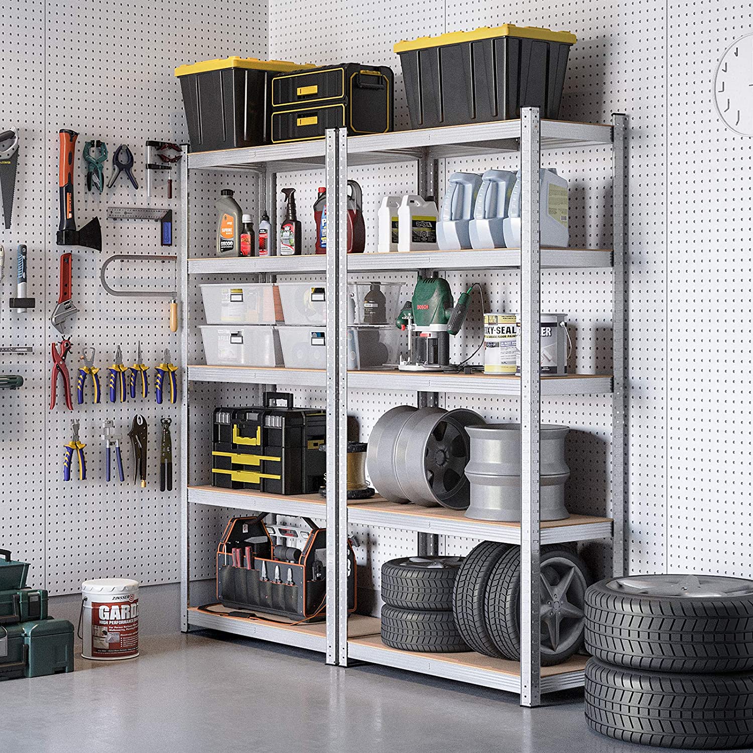 Garage Shelving, 5-Tier Storage Racks, Set of 2, 180 x 90 x 40 cm, Max. Load 875 kg (175 kg per Tier), Shelving Units,