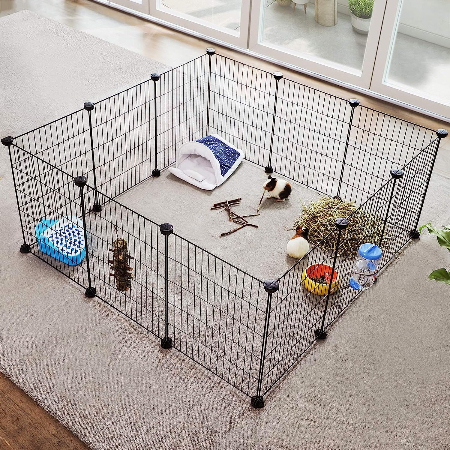 Guinea Pig Playpen, Indoor Rabbit Run Hutch Cage, Large Exercise Enclosure, DIY Metal Modular Fence for Hamster, Pet, Small Animals
