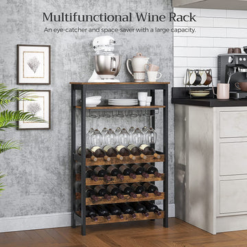 24-Bottle Freestanding Wine Rack, Wine Storage Display Shelves with Tabletop and Glass Holder