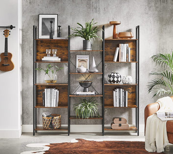 Bookcase, Bookshelf with 14 Storage Shelves, Metal Frame, Living Room, Study, Office, Industrial Style