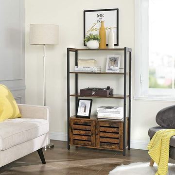 Bookcase, Floor-Standing Storage Cabinet and Cupboard with 2 Louvred Doors and 3 Shelves,