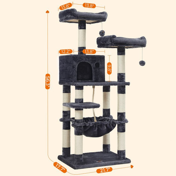 56.3-Inch Cat Tree Tower - Scratching Posts & Hammock - Karrari